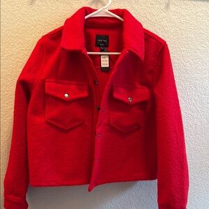 Love Tree Red Jean Jacket Cropped Trucker Style